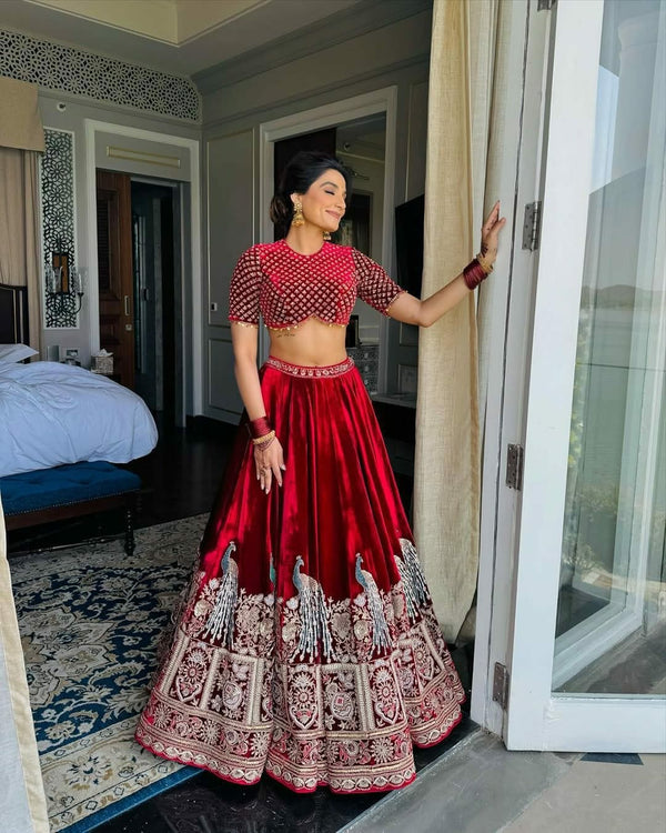 BEUTIQUE STYLE VELVET CORDING SEQUENCE EMBROIDERED WORK LEHENGA CHOLI WITH DUPATTA LAUNCH